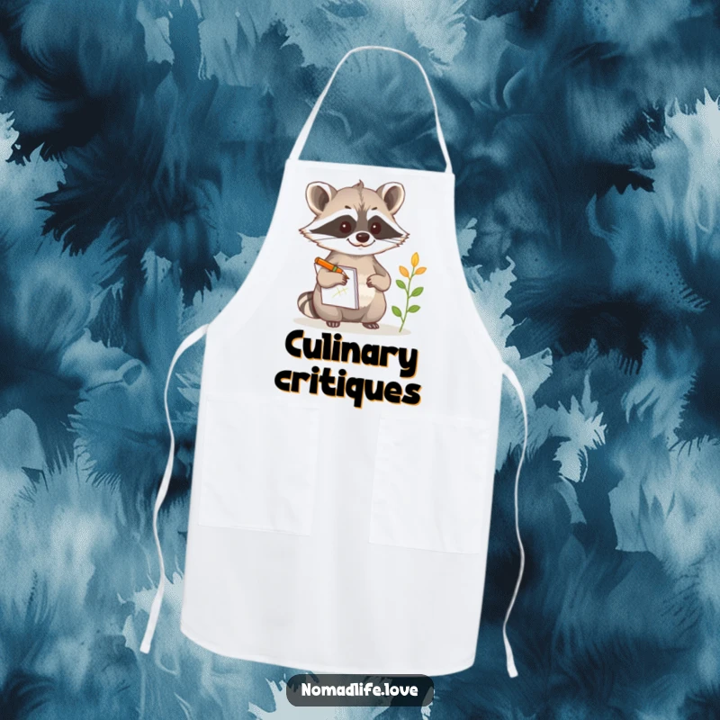 Funny Raccoon Artist Apron showing a curious raccoon with a notepad and pencil, sketching ideas for culinary creations.