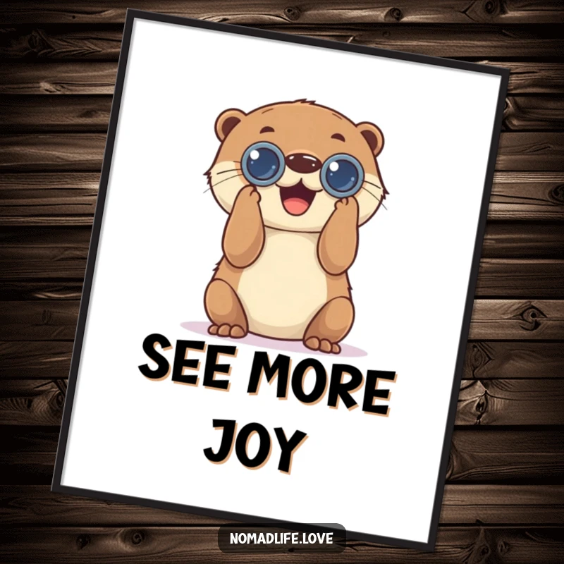 Funny Otter Binocular Digital Art Print of a playful otter looking joyfully through binoculars, perfect wall art.
