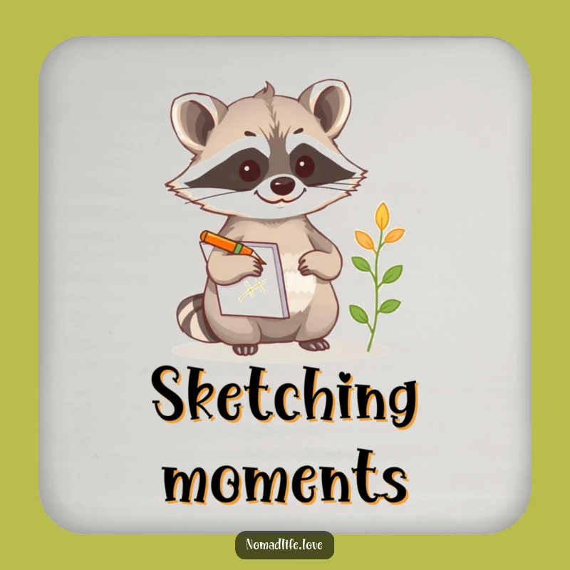 Funny Raccoon Sketch Coaster: Hilarious Artistic Drink Protection Gift
