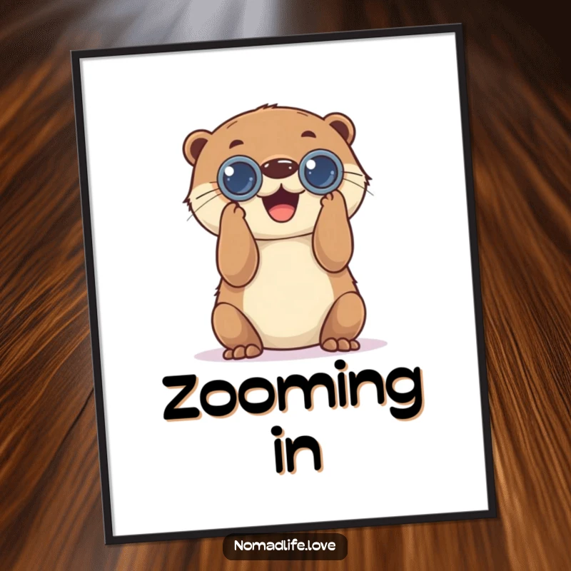 Funny Otter Binocular Poster showing a playful otter looking joyfully through binoculars, ideal for home decor.