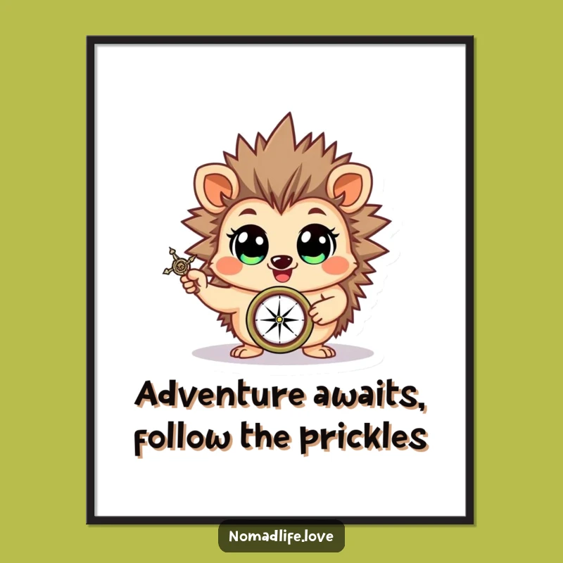 Free Printable Wall Art: Hedgehog Explorer Compass Downloadable Decor