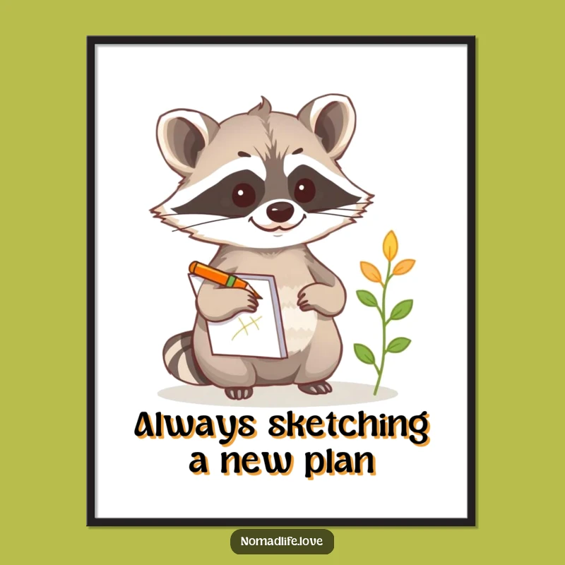 Funny Free Printable Wall Art: Curious Raccoon's Sketch Downloadable Decor
