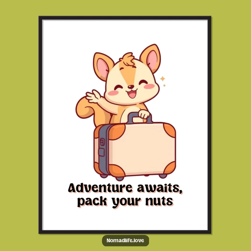 Free Printable Wall Art: Wiggling Squirrel Suitcase Humorous Downloadable Art
