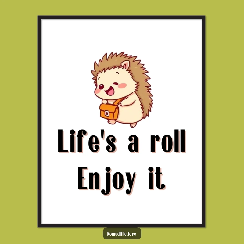 Funny Free Printable Wall Art: Giggling Hedgehog's Joyful Roll Downloadable Decor