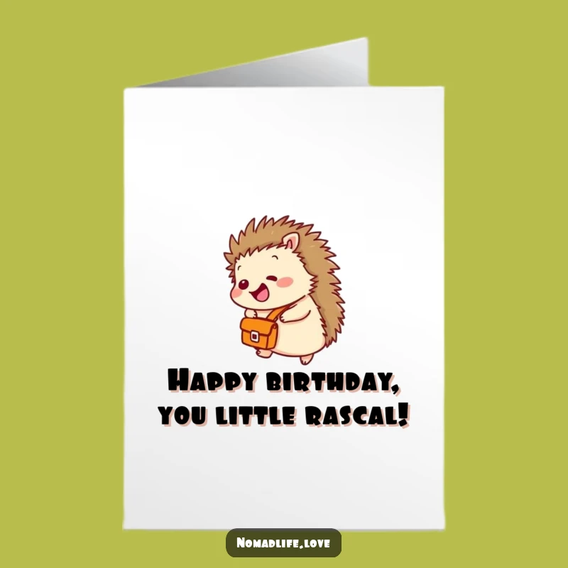 Free Printable Birthday Card: Giggling Hedgehog Rolling Downhill Funny Downloadable Gift