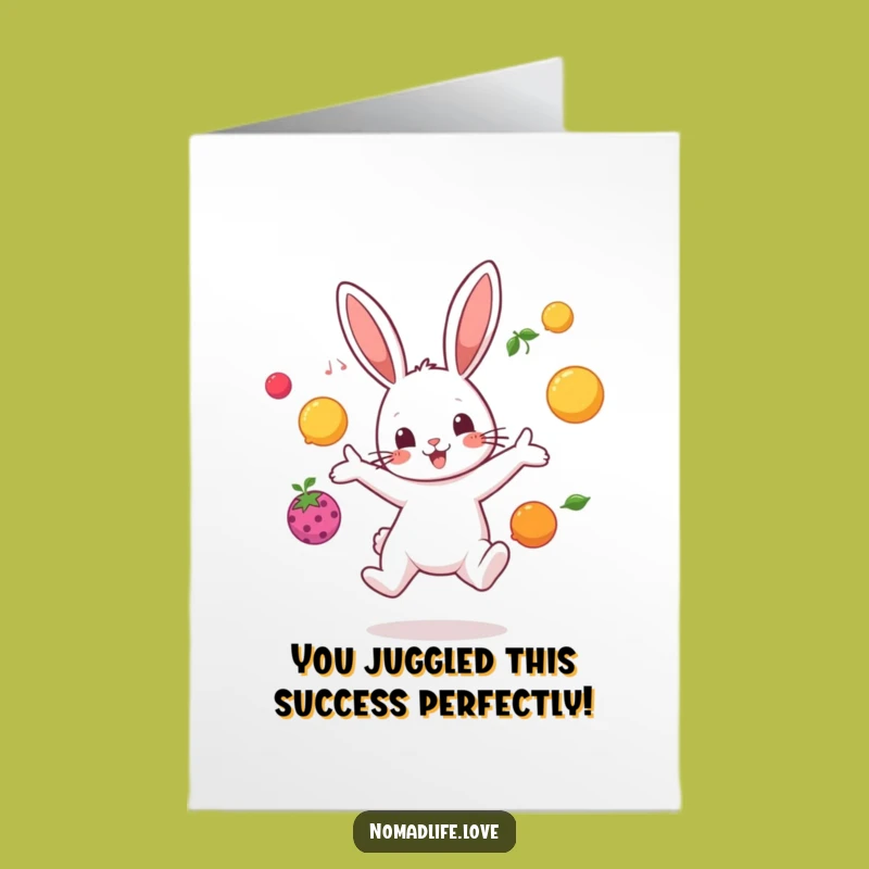 Free Printable Congrats Card: Bunny Juggler Success Downloadable Gift